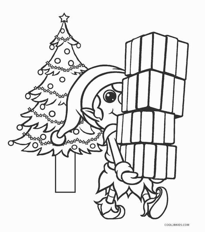 Elf Carrying Presents Coloring Page