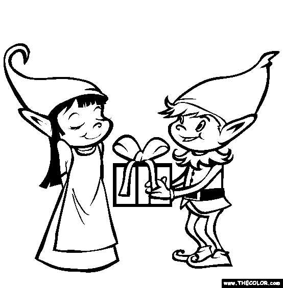Elf Christmas Present Coloring Page For Preschoolers 1