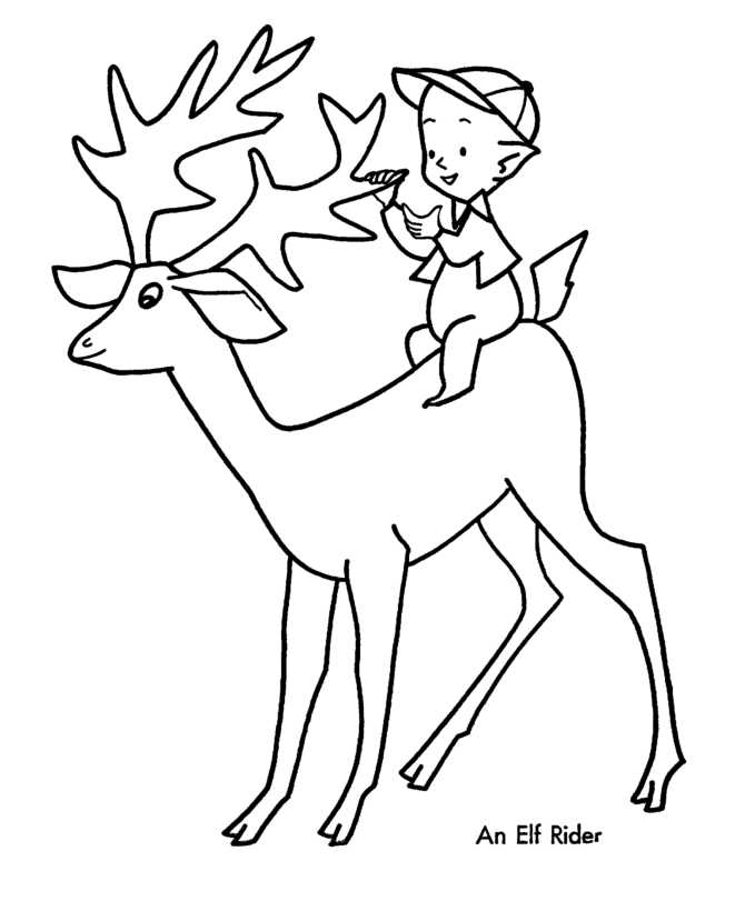 Elf Rides Reindeer Coloring Page