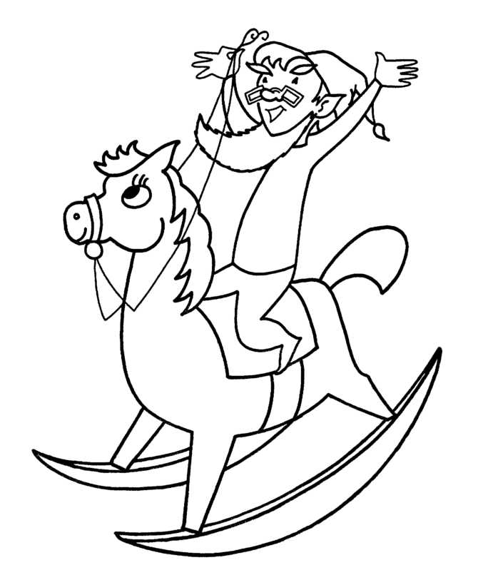 Elf Riding Toy Horse Coloring Page