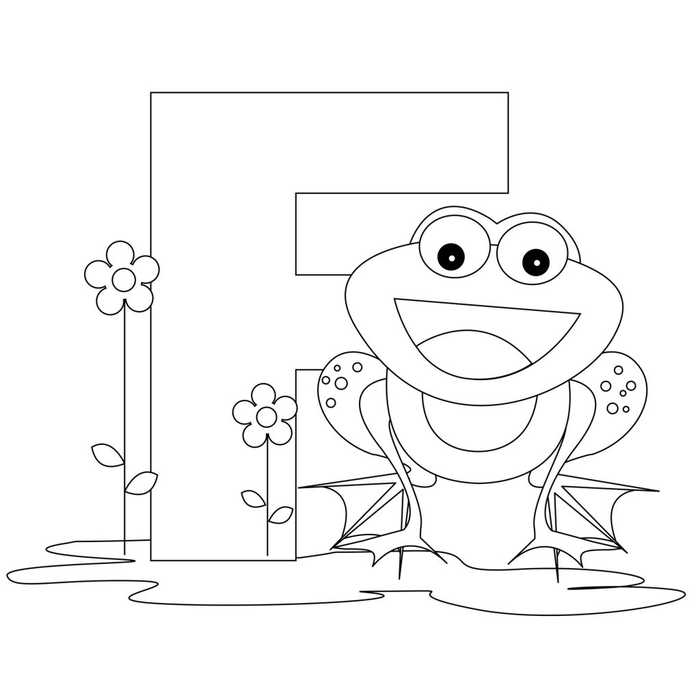 F For Frog Kindergarten Coloring Page