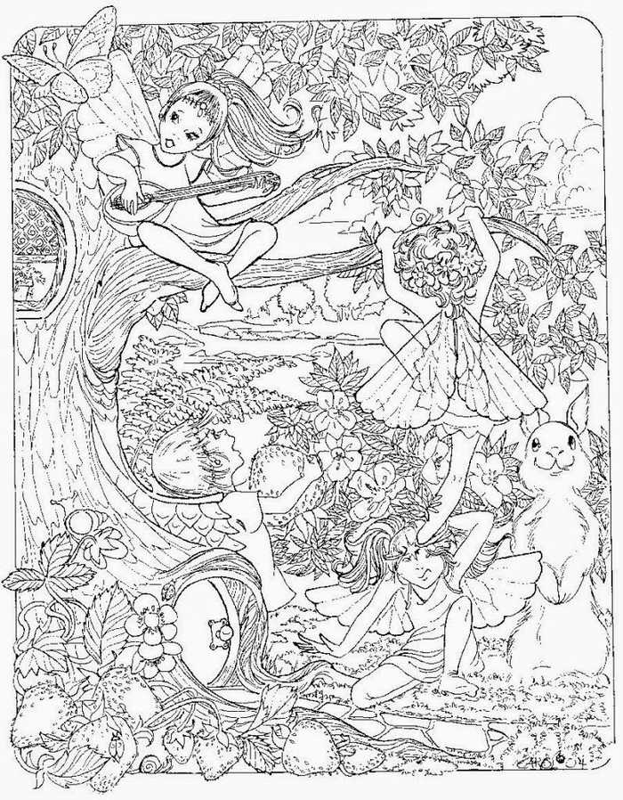 Fairies In The Trees Coloring Page
