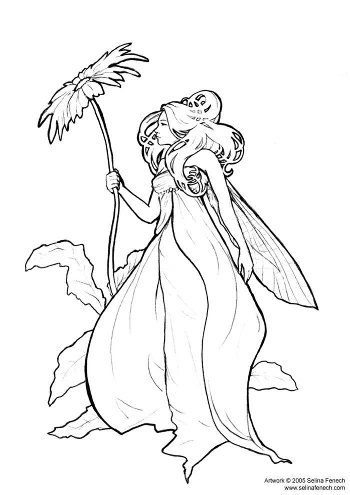 Fairy With Flower Coloring Page