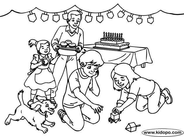 Family Celebrating Hanukkah Coloring Page