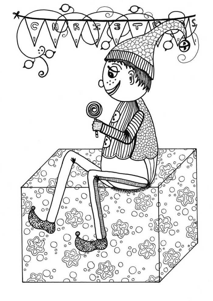 Fancy Christmas Elf Coloring Page