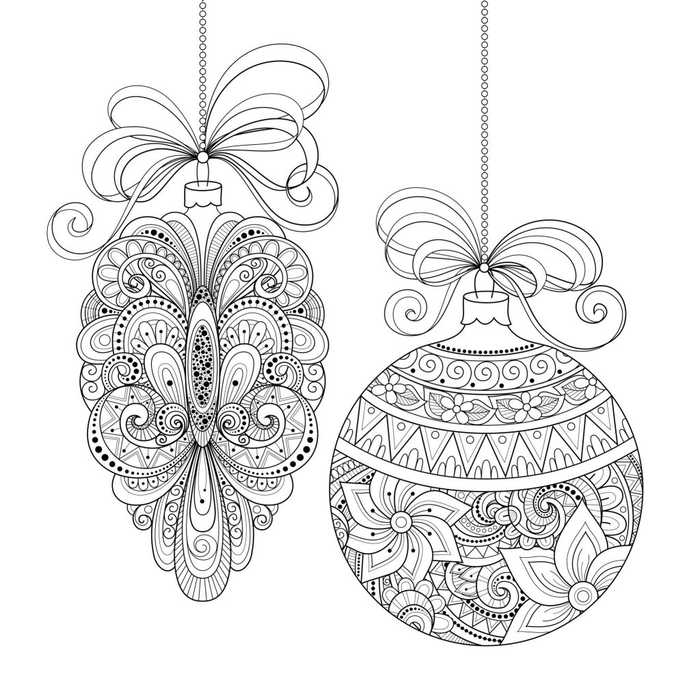 Fancy Christmas Ornaments Coloring Page For Adults 1
