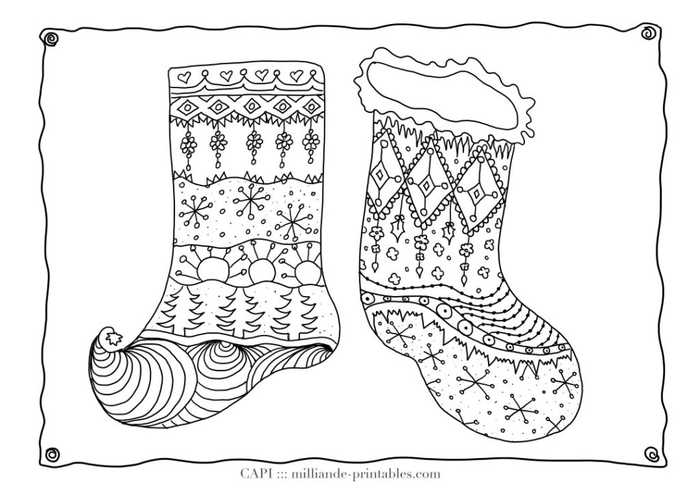 Fancy Christmas Stocking Coloring Printable For Adults 1
