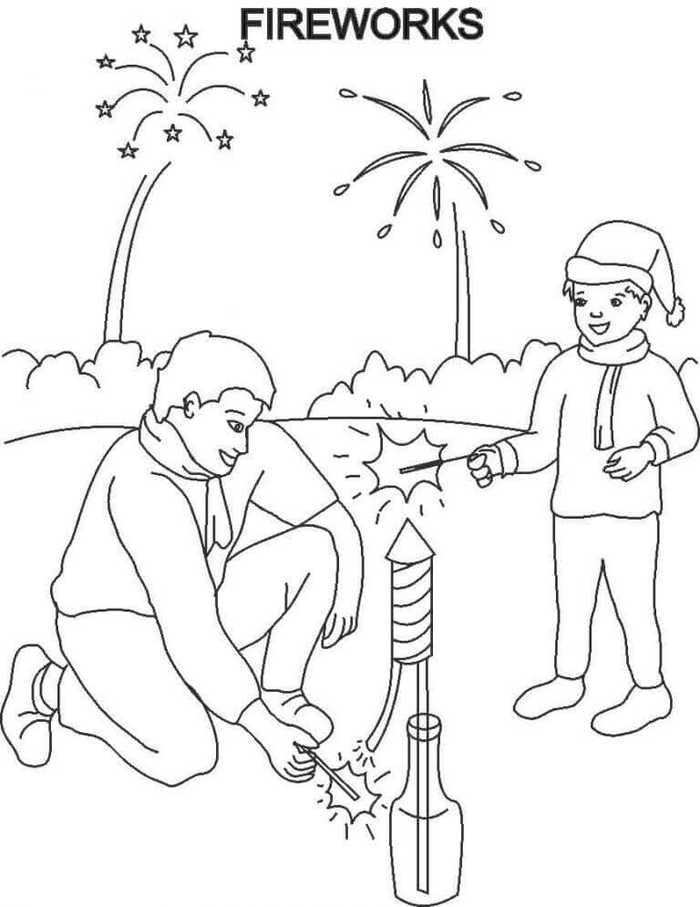Fireworks New Year Coloring Page
