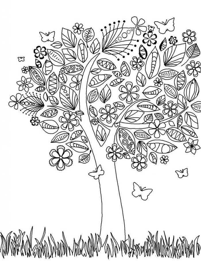 Flower Tree Coloring Pages For Adults
