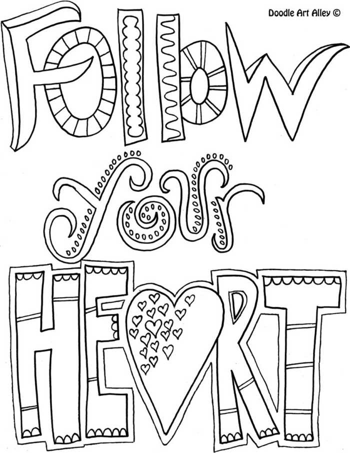 Follow Your Heart Doodle Coloring Page