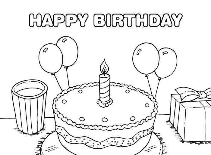 Free Happy Birthday Party Cake Coloring Page