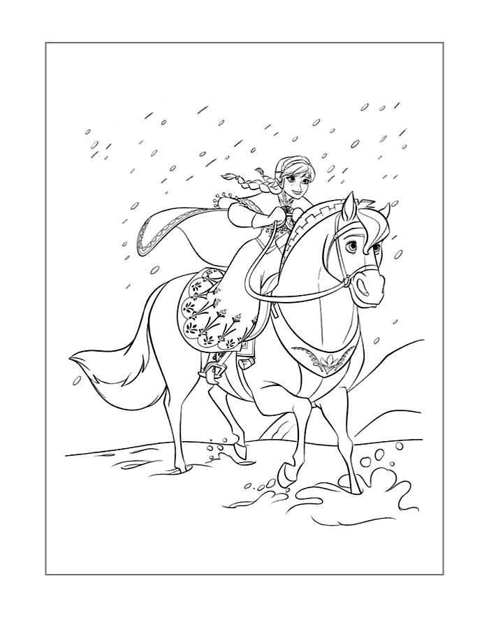 Frozen Coloring Page Anna On Horse
