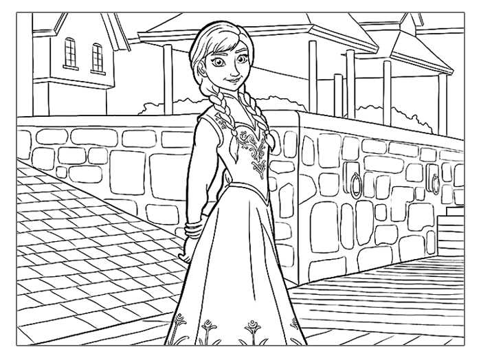 Frozen Coloring Pages Anna In Town