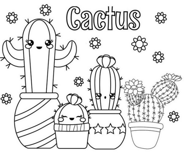 Fun Cactus Smiling Coloring Page