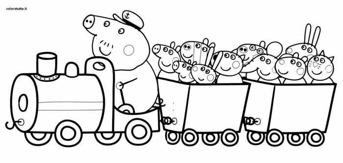 Fun Peppa Pig Train Ride Picture For Coloring