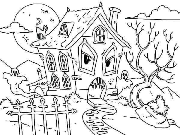 Funny Haunted House Coloring Page