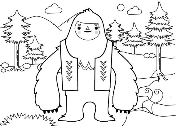 Funny yeti abominable snowman coloring page