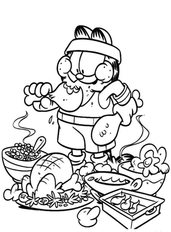 Garfield Eating Junk Food Not Healthy Coloring Pages Coloring Sun