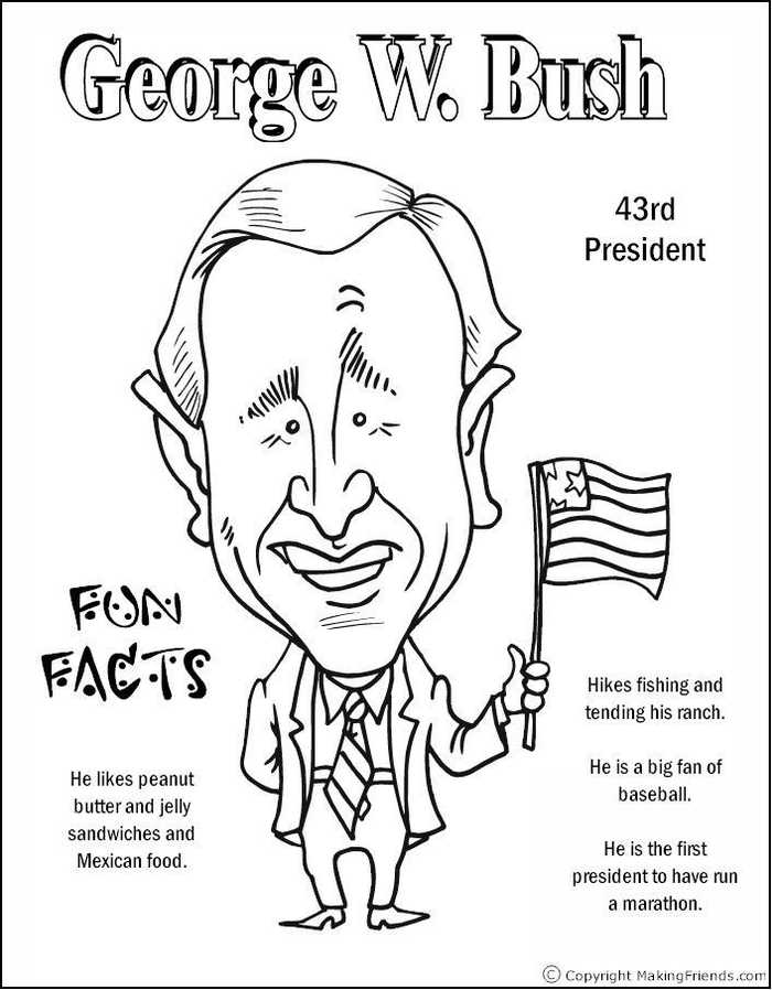 George W Bush Presidents Day Coloring Page