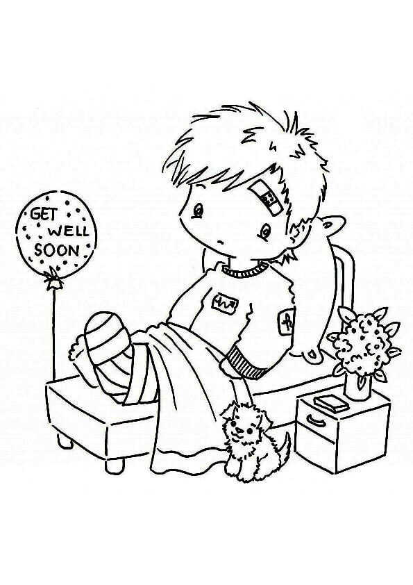 Get Well Soon Boy Coloring Page