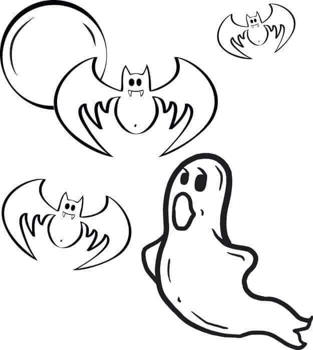 Ghost And Bats Coloring Page