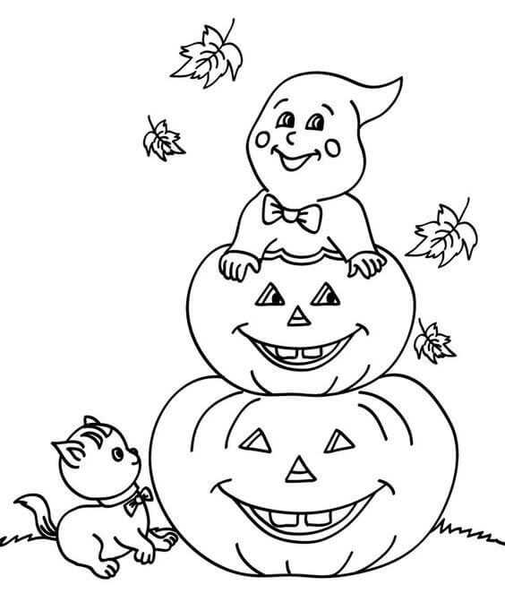 Ghost And Jack O Lantern Coloring Page