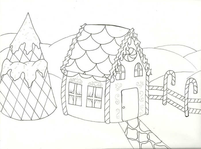 Gingerbread House Coloring Page Winter Scene