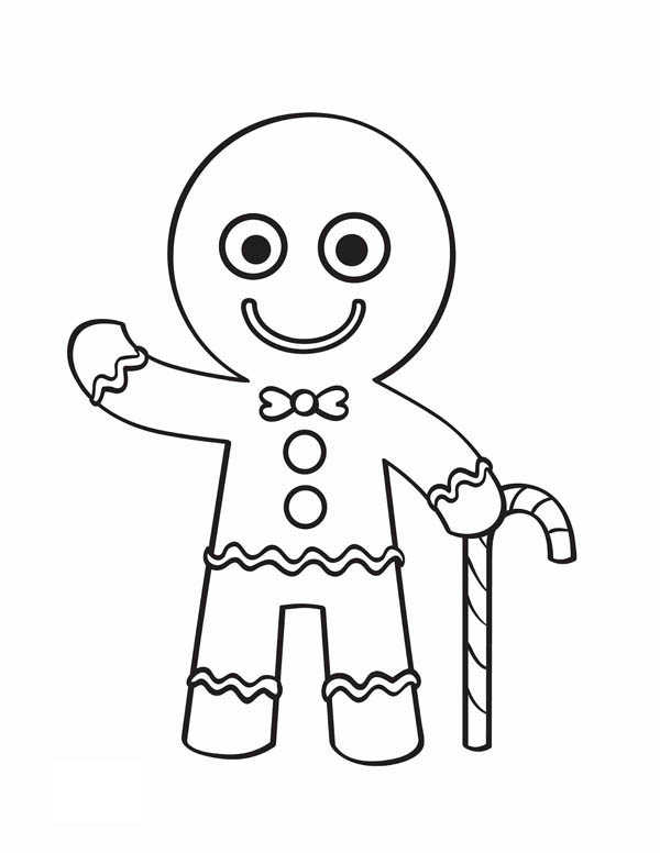 Gingerbread Man With Candy Cane Coloring Pages