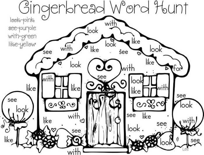 Gingerbread Word Hunt Coloring Activity