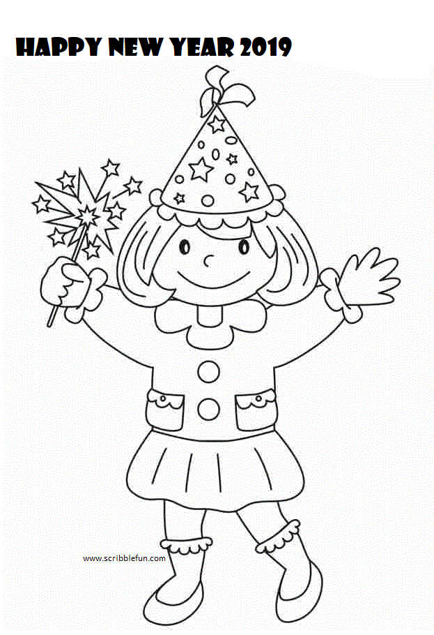 Girl Wishing Happy New Year Coloring Page