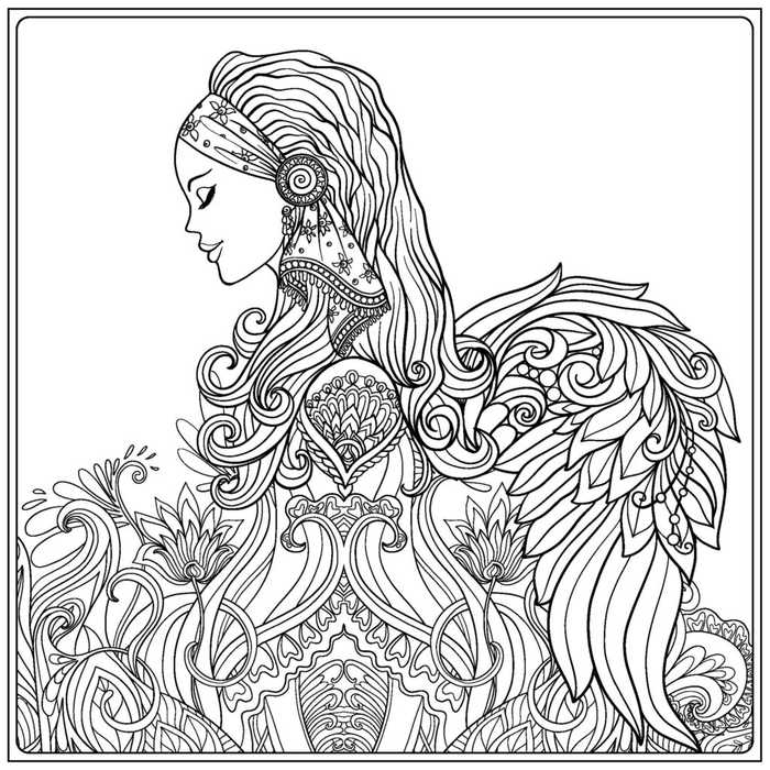Gorgeous Adult Female Angel Coloring Page
