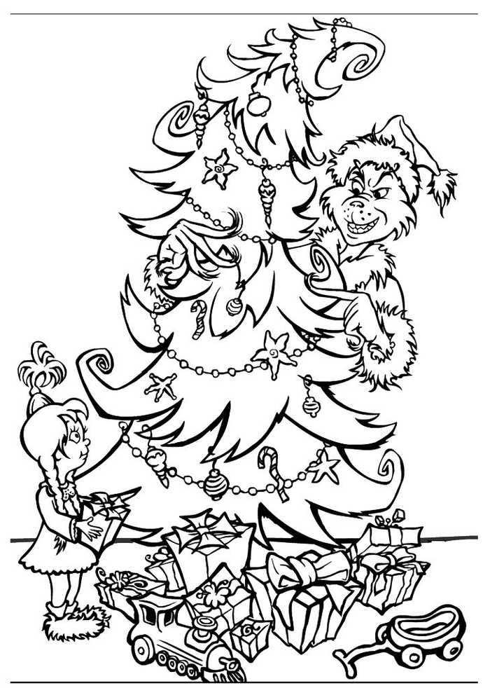 Grinch Stealing Christmas Presents Coloring Page