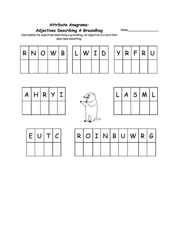 Groundhog Day Abjective Worksheets