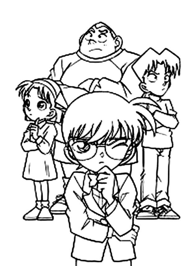 Group Of Kid Detective Lead By Detective Conan Coloring Page Coloring Sun