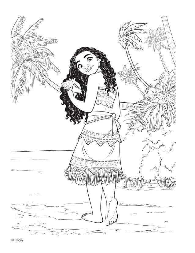 Grown Up Moana With The Shell Moana Coloring Pages