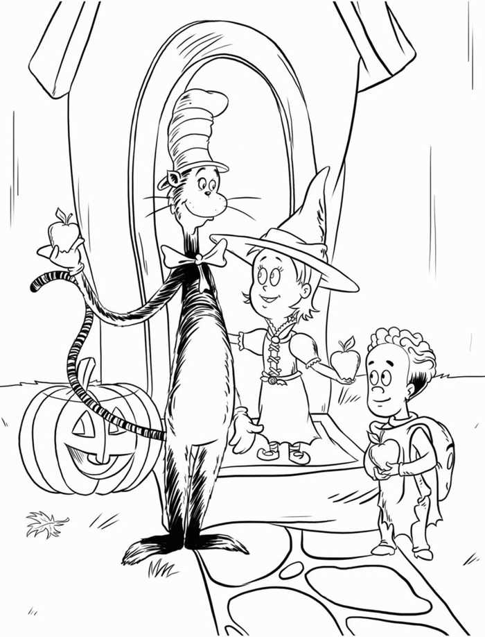 Halloween Cat In The Hat Coloring Pages