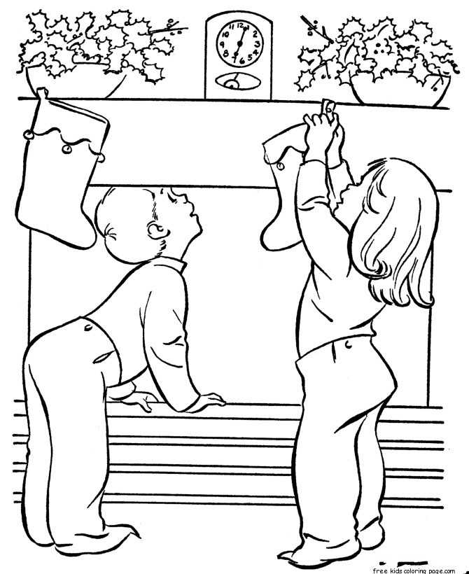 Hanging Christmas Stocking Coloring Page