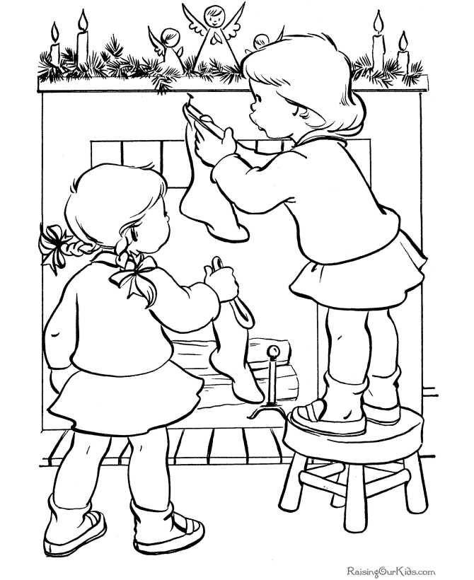 Hanging The Christmas Stocking Coloring Page