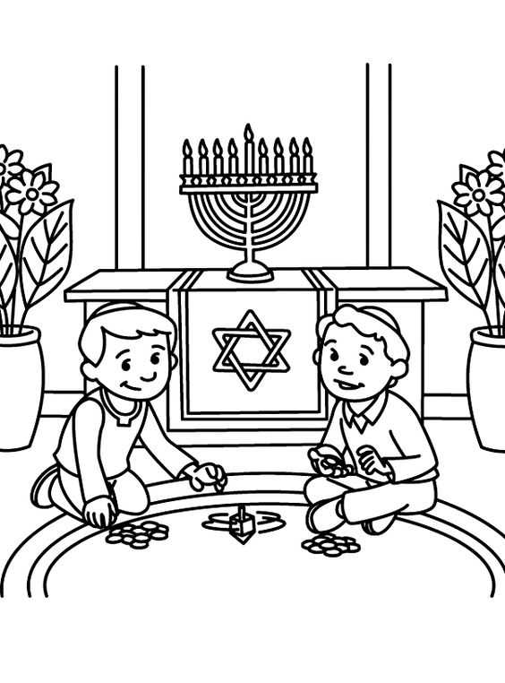 Hanukkah Coloring Pages Children Playing
