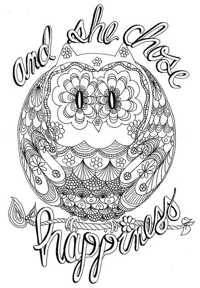 Happiness Owl Coloring Page