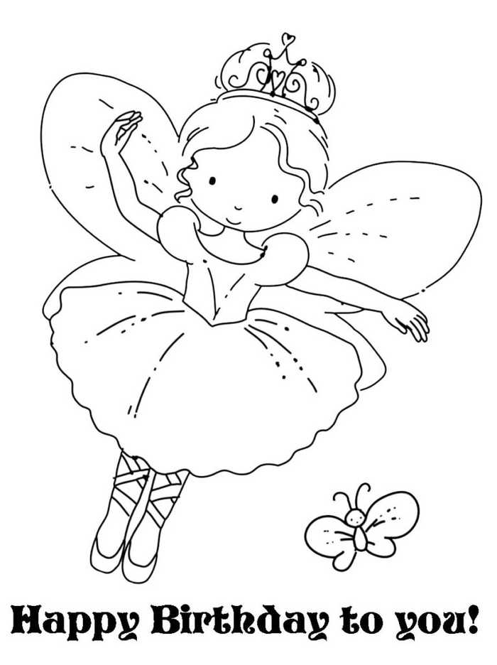 Happy Birthday Fairy Coloring Page