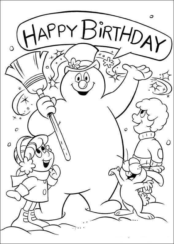 Happy Birthday Frosty Coloring Page