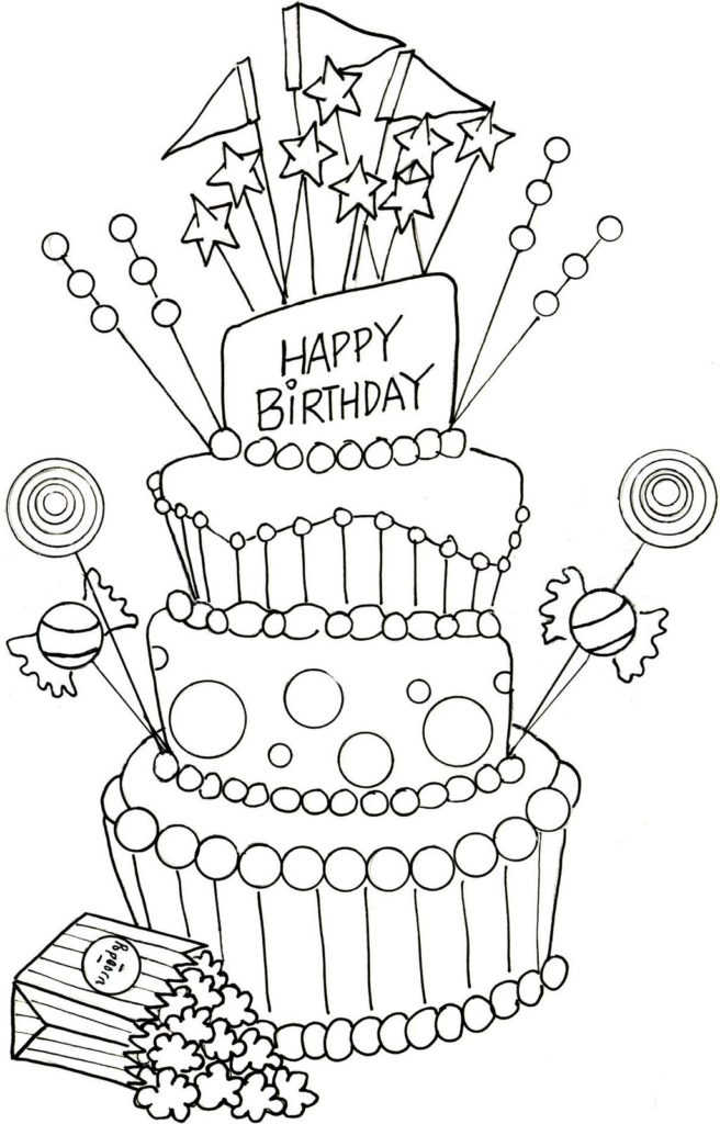 Happy Birthday Party Cake Coloring Page