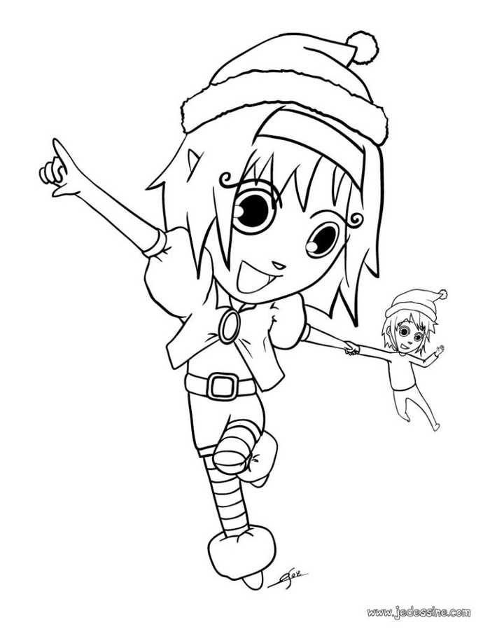 Happy Girl Elf Christmas Coloring Page