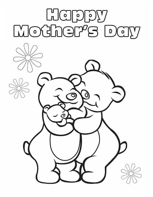 Happy Mothers Day Bears Coloring Page