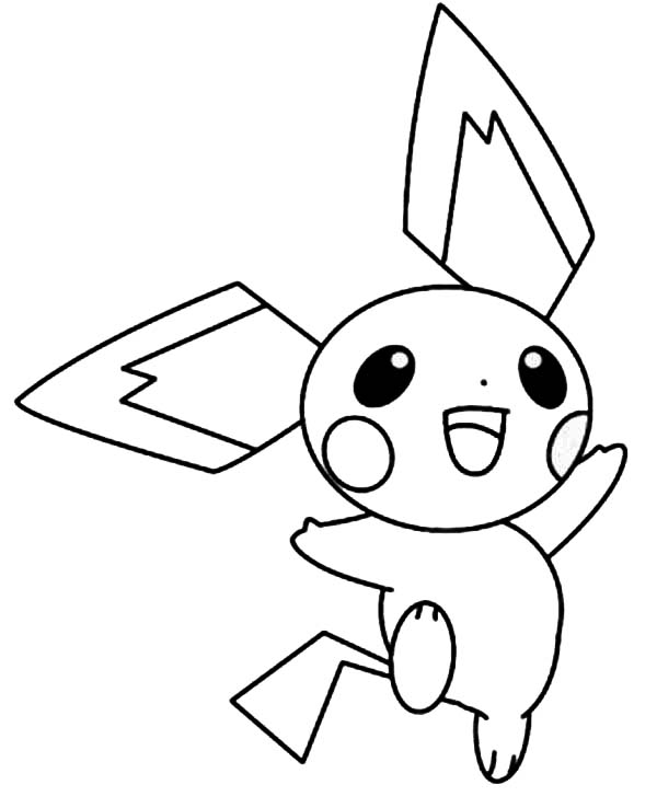 happy pichu jumping coloring page