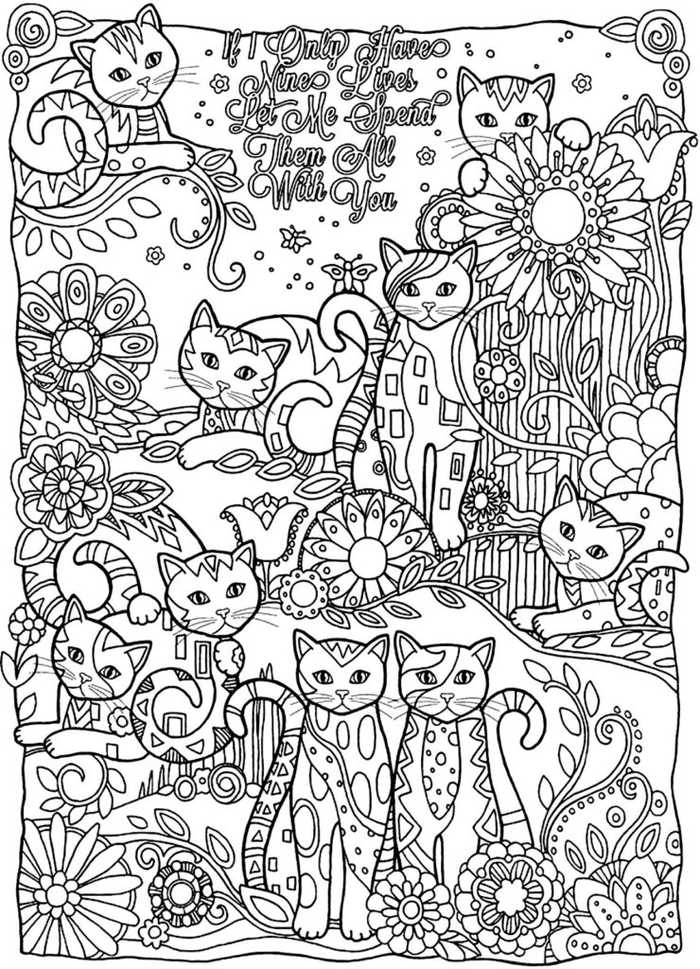 Hard Cat Saying Coloring Page For Adults