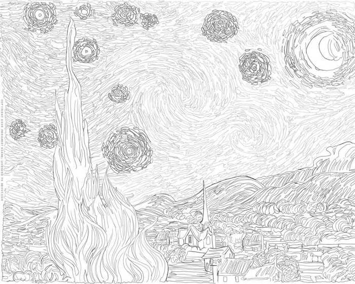 Hard Starry Night Van Gogh Coloring Page