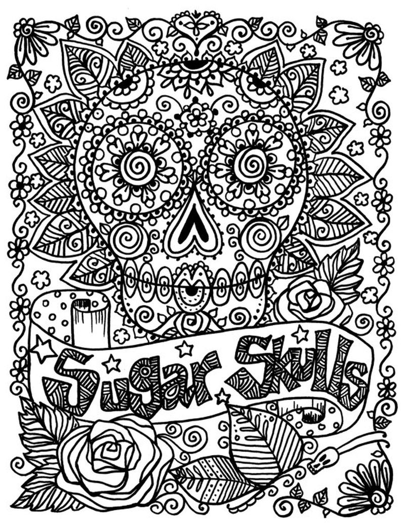 Hard Sugar Skull Coloring Pages For Adults