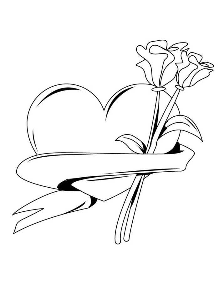 Heart Banner With Roses Coloring Pages